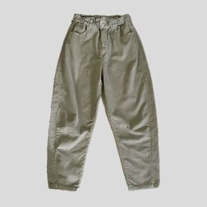 Zara Pale Olive Green Cotton Corduroy Mid Rise Barrel Leg Fall Winter Pants 8